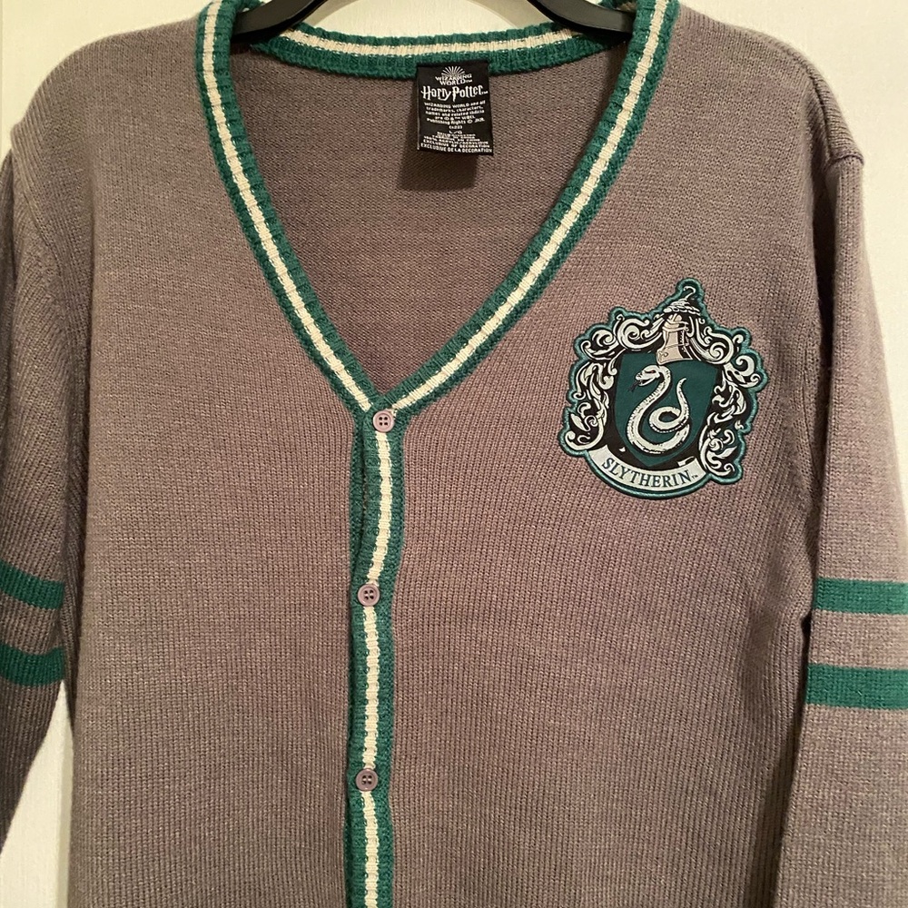 Warner Bros. Harry Potter/Wizarding World, Gray and Green Cardigan Sweater, Sz L - Picture 3 of 6